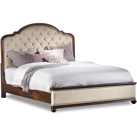 Queen Size Upholstered Bed with Wood Rails